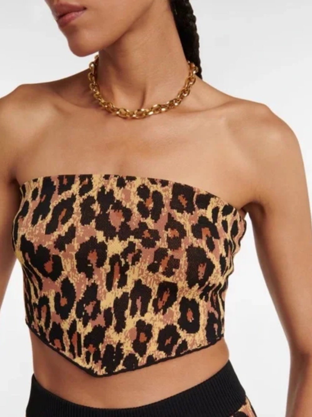 NWOT STAUD Shane Strapless Leopard Knit Bandeau Top Sz L Festival Mob Wife Glam